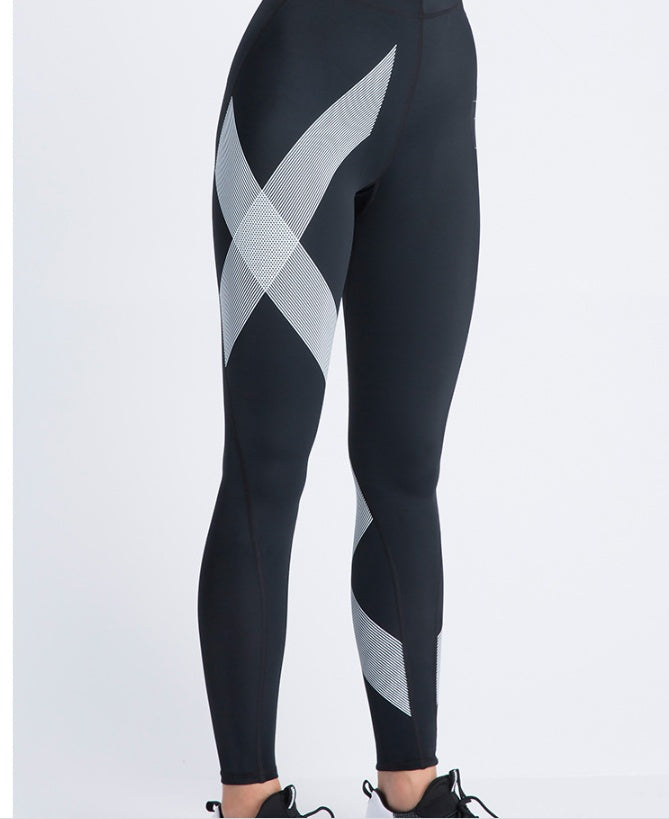 High Waisted Activewear Leggings with X Pattern for Workouts and Training