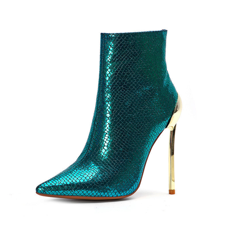 Glamorous Metallic Pointed Stiletto Ankle Boots
