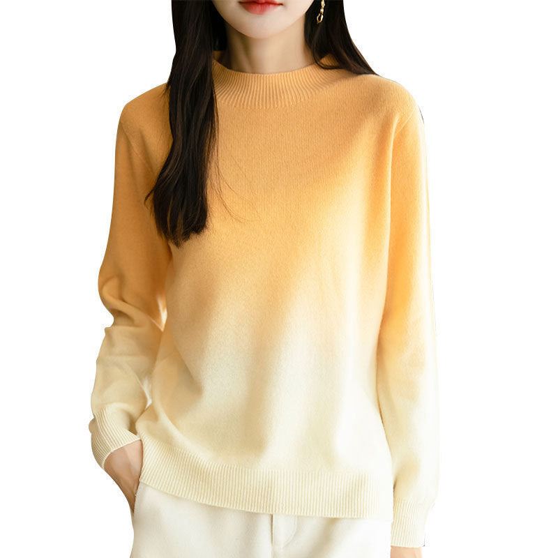 Effortless Gradient Ombre Knit Pullover Long Sleeve Sweater