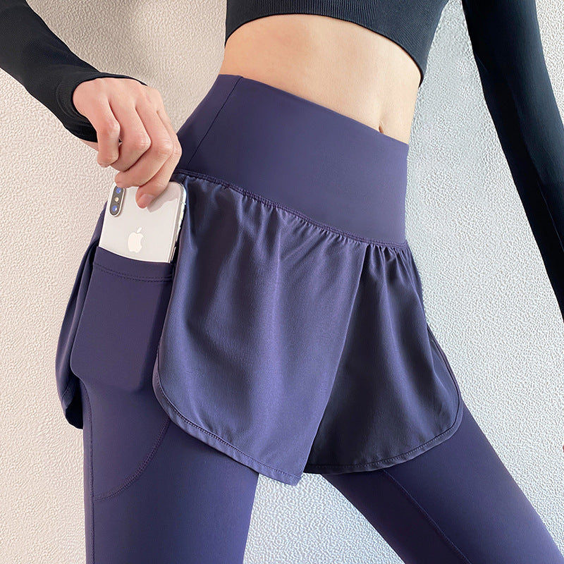 High Waist Butt Lifting Stretch Fitness Leggings with Skirt Overlay