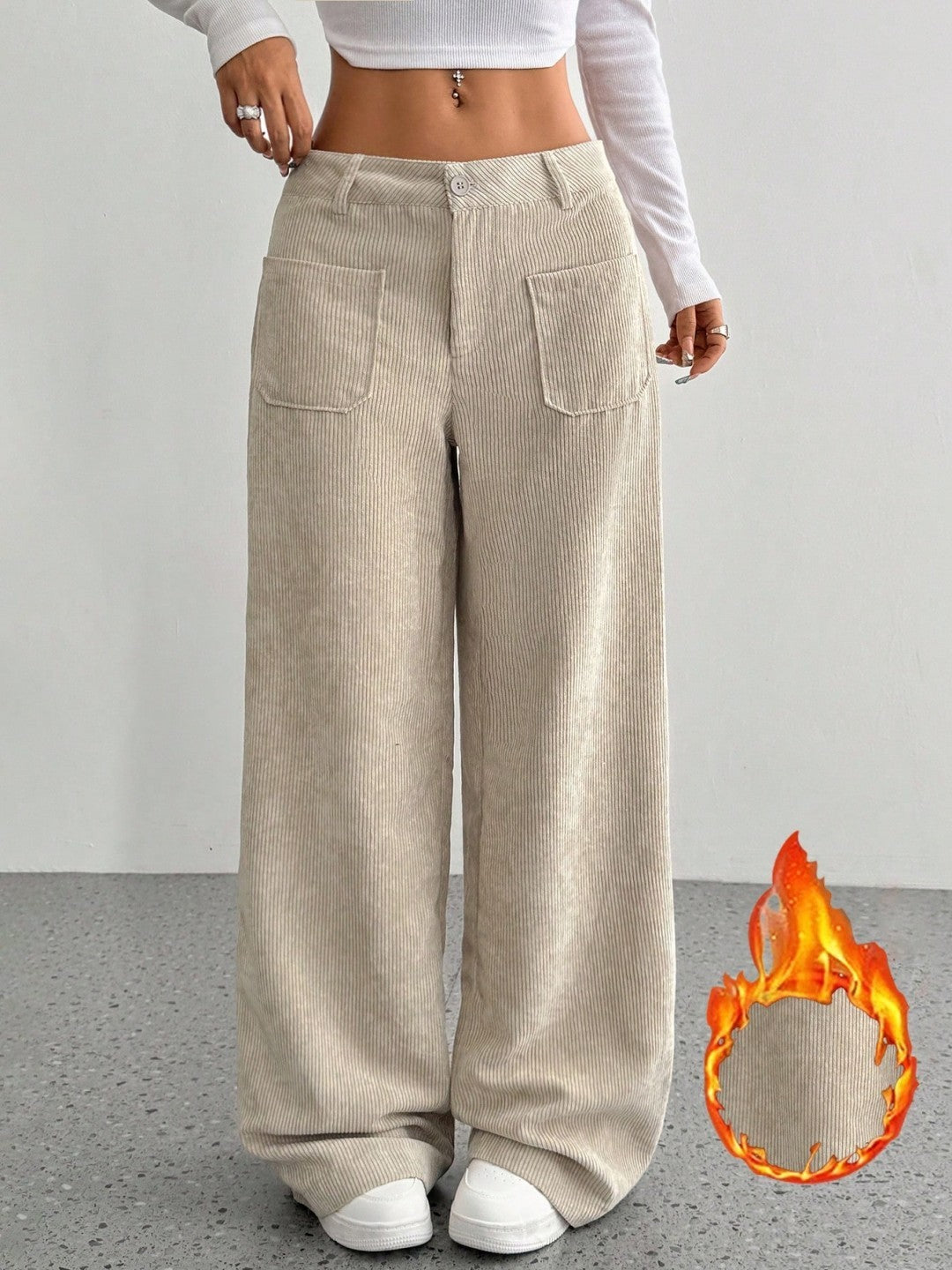 Chic Corduroy Wide Leg Pants with Pockets - Loose Fit Street Style
