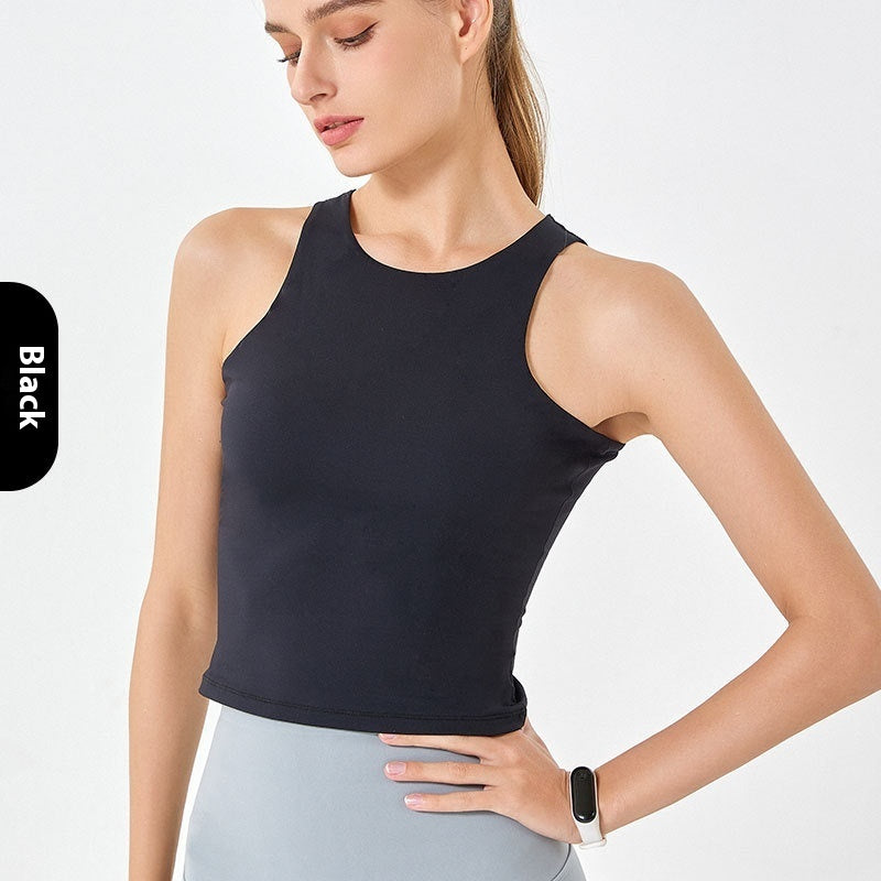 Comfortable Cloud Soft Fabric Double Layer Round Neck Sleeveless Athletic Crop Top