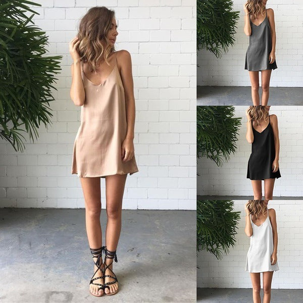 Elegant V-Neck Satin Slip Mini Dress for Women | Ariana Vogue Chic