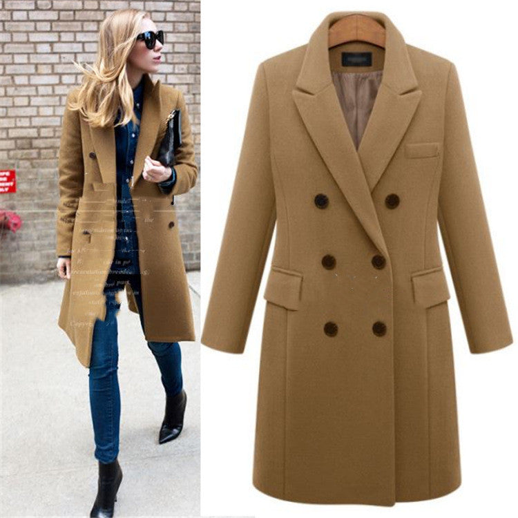 Chic Double-Breasted Wool Blend Women's Coat - Ariana Vogue