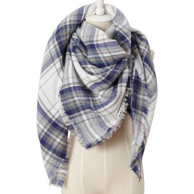 Cozy Plaid Triangle Shawl Scarf