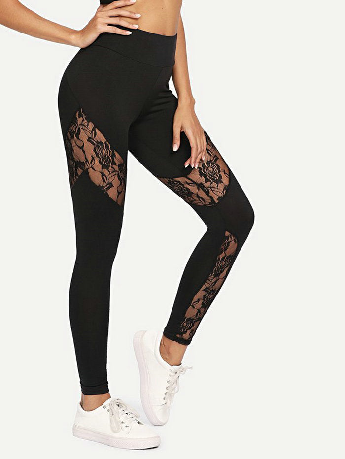 Stylish Lace Panel Activewear Leggings for Yoga and Training Comfort