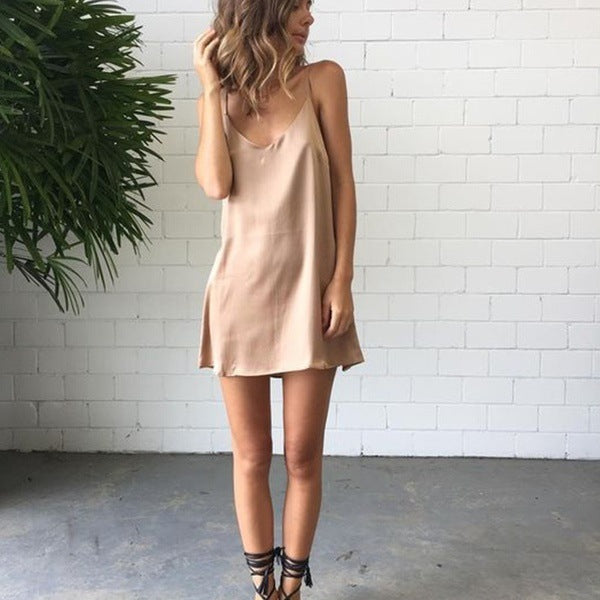 Elegant V-Neck Satin Slip Mini Dress for Women | Ariana Vogue Chic