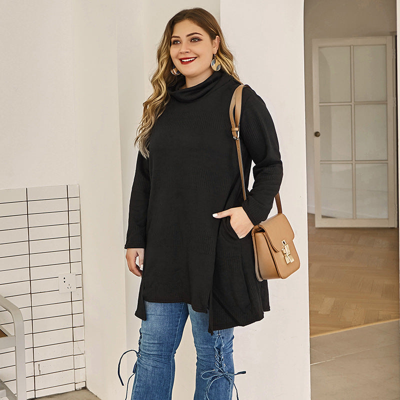 Comfortable Ribbed Knit Turtleneck Tunic Sweater for Everyday Style