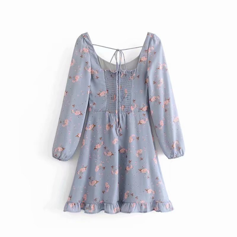 Chic Floral Ruffled Mini Dress with Sweetheart Neckline & Tie-Front Detail