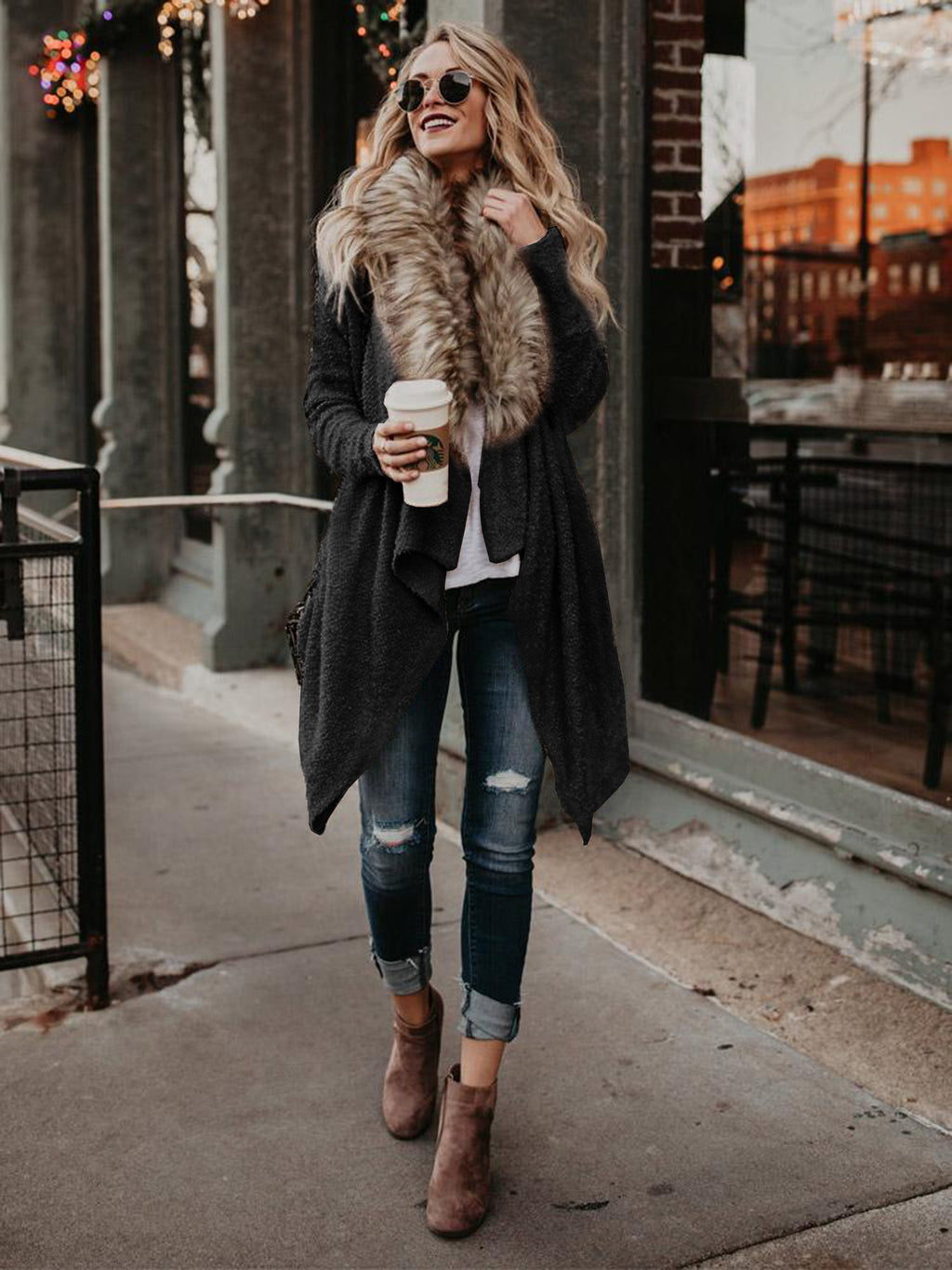Aspen Faux Fur Collar Cardigan