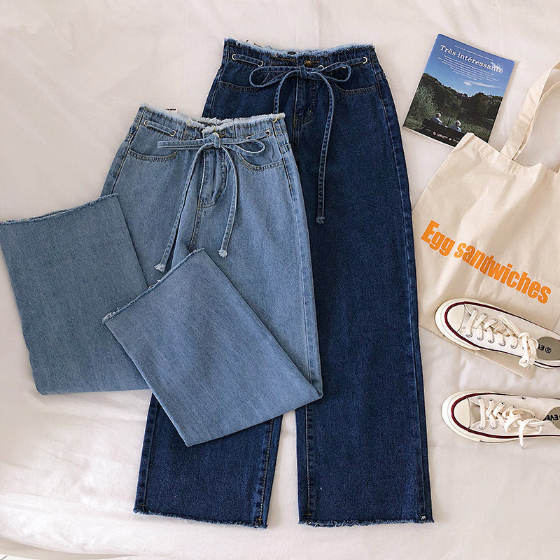 High-Rise Raw Edge Wide Leg Jeans