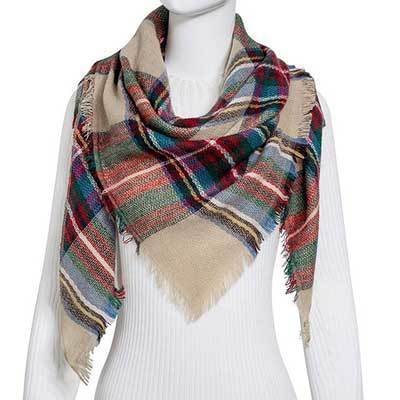 Cozy Plaid Triangle Shawl Scarf