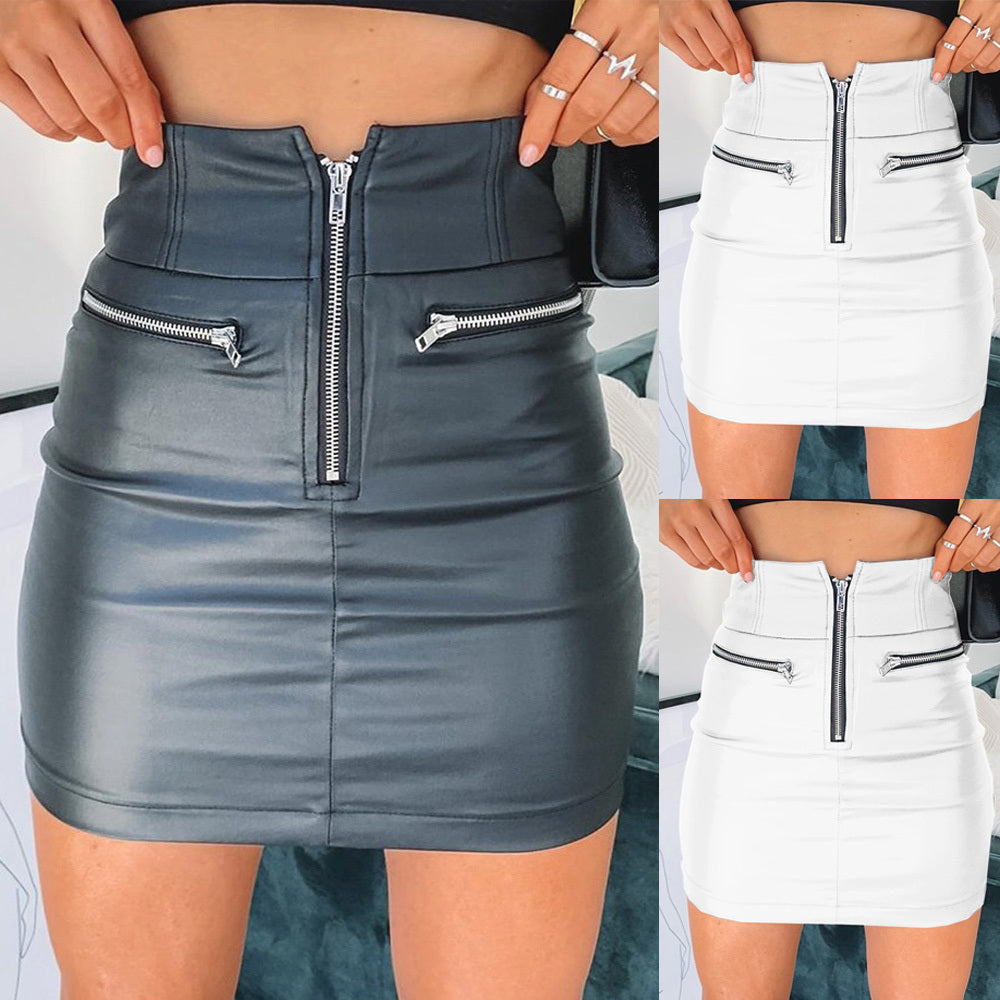 Chic Faux Leather High Waist Mini Skirt with Exposed Zippers