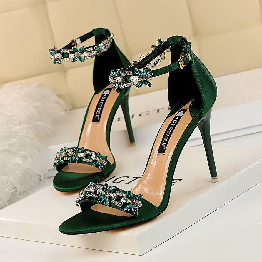 Elegant Rhinestone Satin Stiletto Heels - Women's Party & Evening Shoes