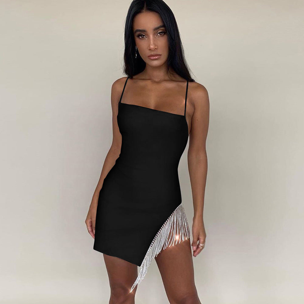 Sleek Sparkle Fringe Bodycon Mini Dress for Club & Parties