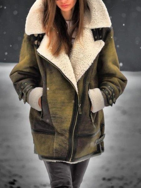 Cozy Faux Shearling Lined Aviator Jacket with Warm Lapel Collar for Winter