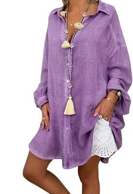 Relaxed Fit Cotton Blend Tunic Blouse - Casual Long Sleeve Shirt