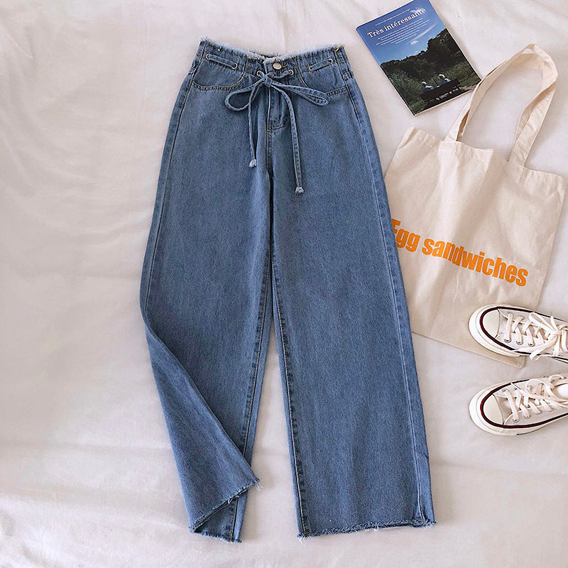 High-Rise Raw Edge Wide Leg Jeans