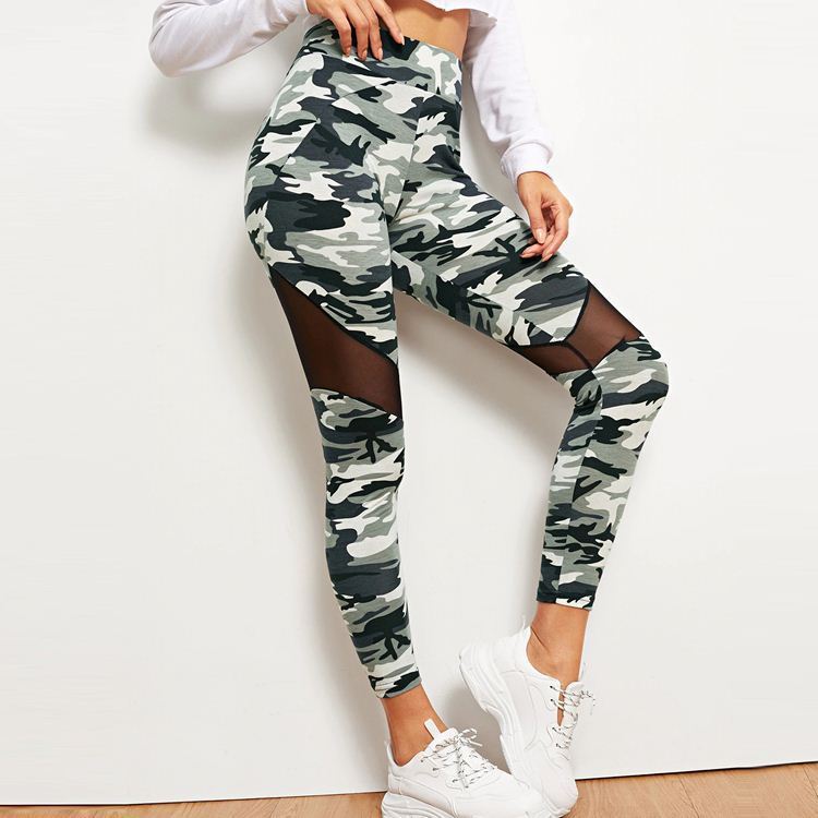 Stylish Camouflage Print Mesh Panel Yoga Sports Leggings for Active Living