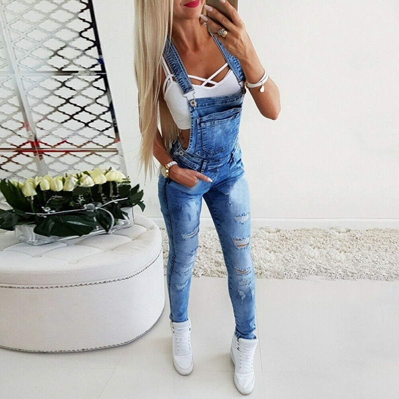 City Chic Distressed Denim Jumpsuit