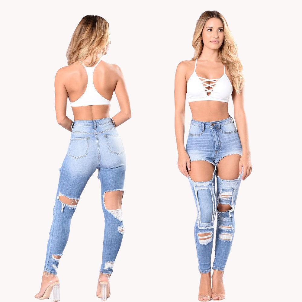 Trendy High-Waisted Ripped Skinny Jeans