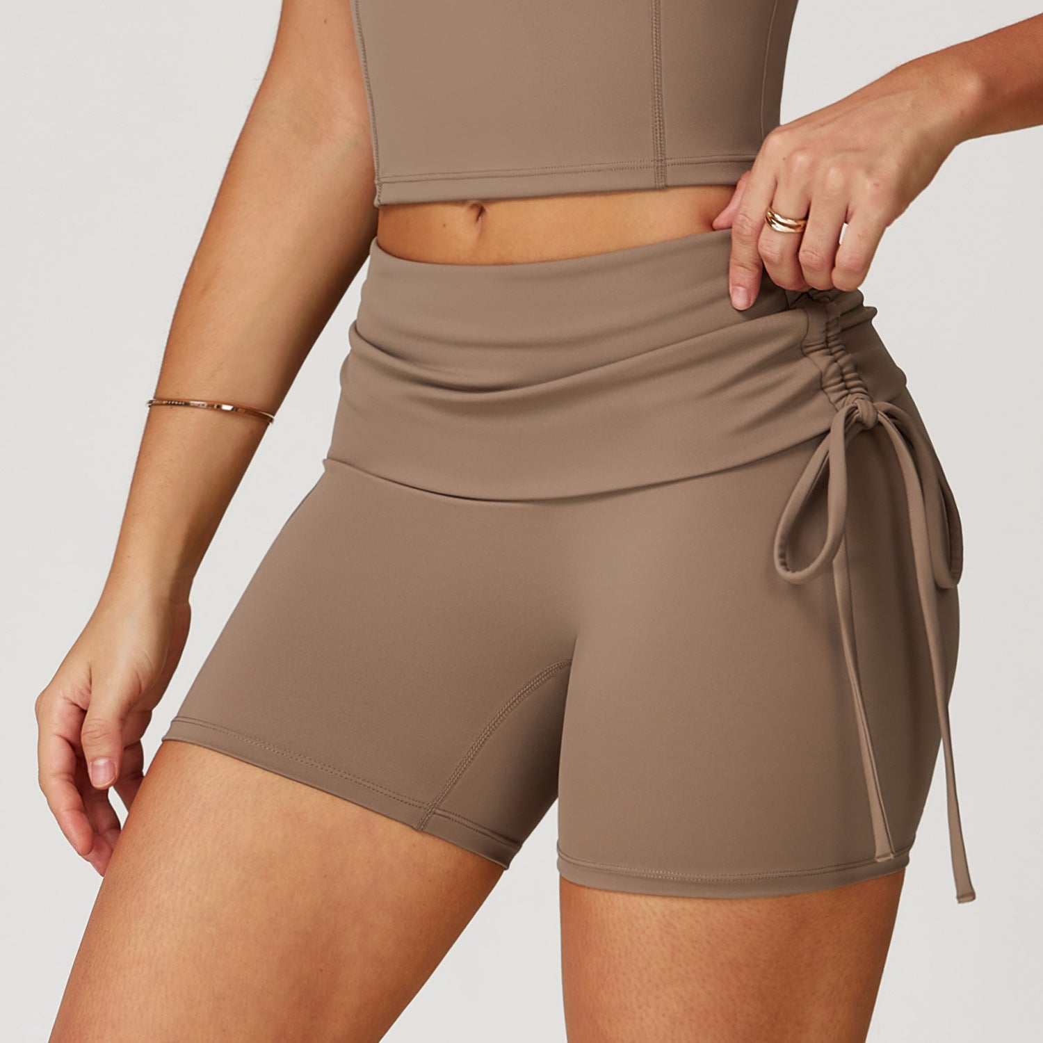 Nude Feel High Waist Drawstring Activewear Shorts for Yoga Running and Fitness
