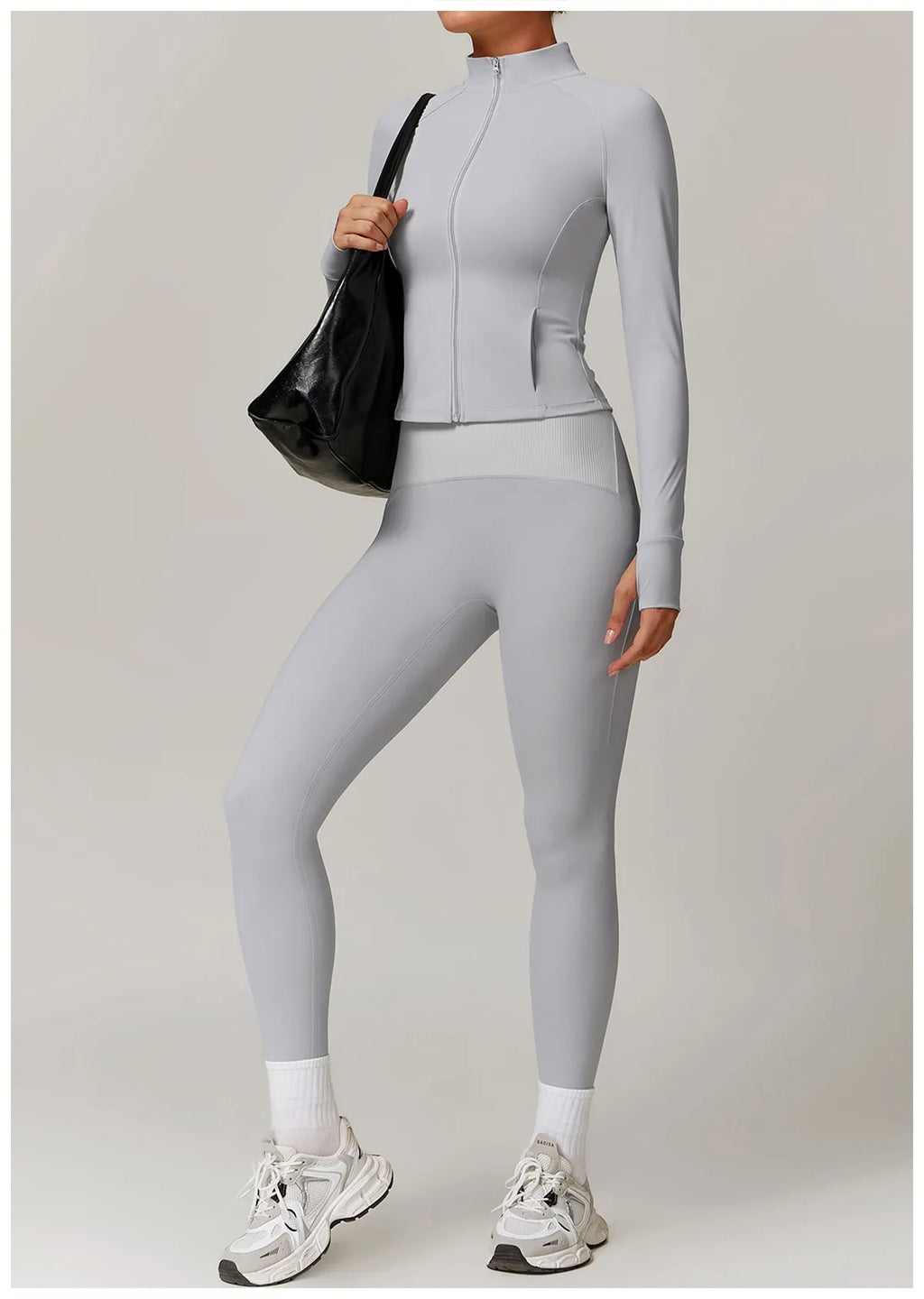 Women's Sleek Stand Collar Quick Drying Full Zip Yoga Jacket and Performance Leggings Set
