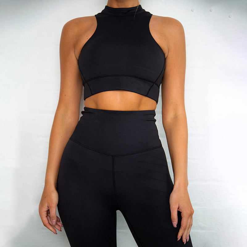 Sleek High Neck Back Zipper Crop Top and High Waist Leggings Activewear Set