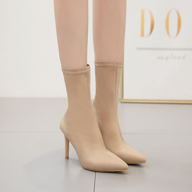 Chic Stiletto Sock Ankle Boots - Elegant Pointed Toe