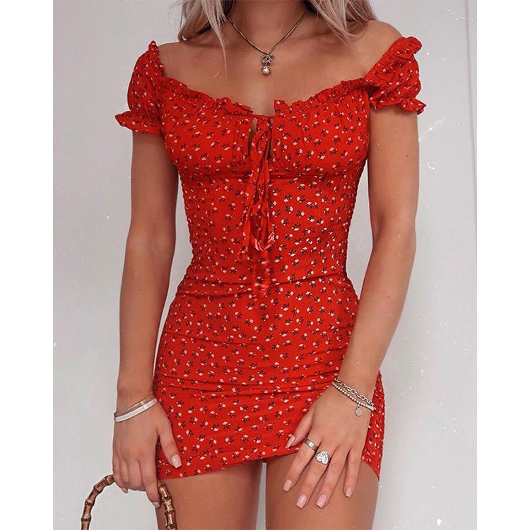 Chic Red Floral Off-Shoulder Mini Dress - Summer Ready Style