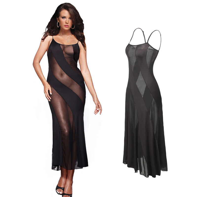 Sexy Sheer Mesh Patchwork Maxi Lingerie Dress