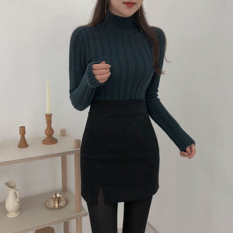 Flattering High Waisted Stretch Mini Skirt with Stylish Side Slit Detail