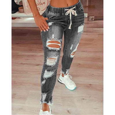 Women's Distressed Drawstring Jogger Jeans
