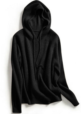 Relaxed Ribbed Wool Knit Hoodie