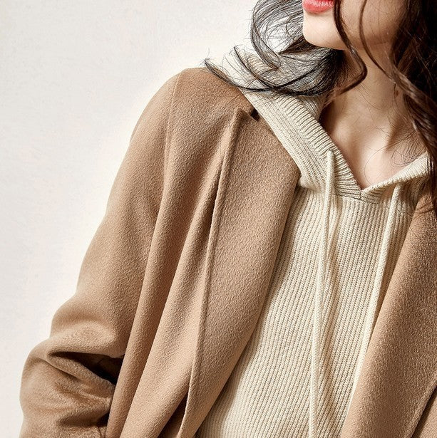 Relaxed Ribbed Wool Knit Hoodie