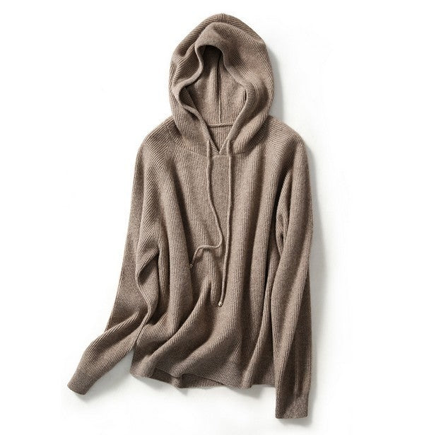 Relaxed Ribbed Wool Knit Hoodie