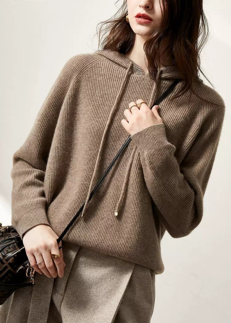 Relaxed Ribbed Wool Knit Hoodie