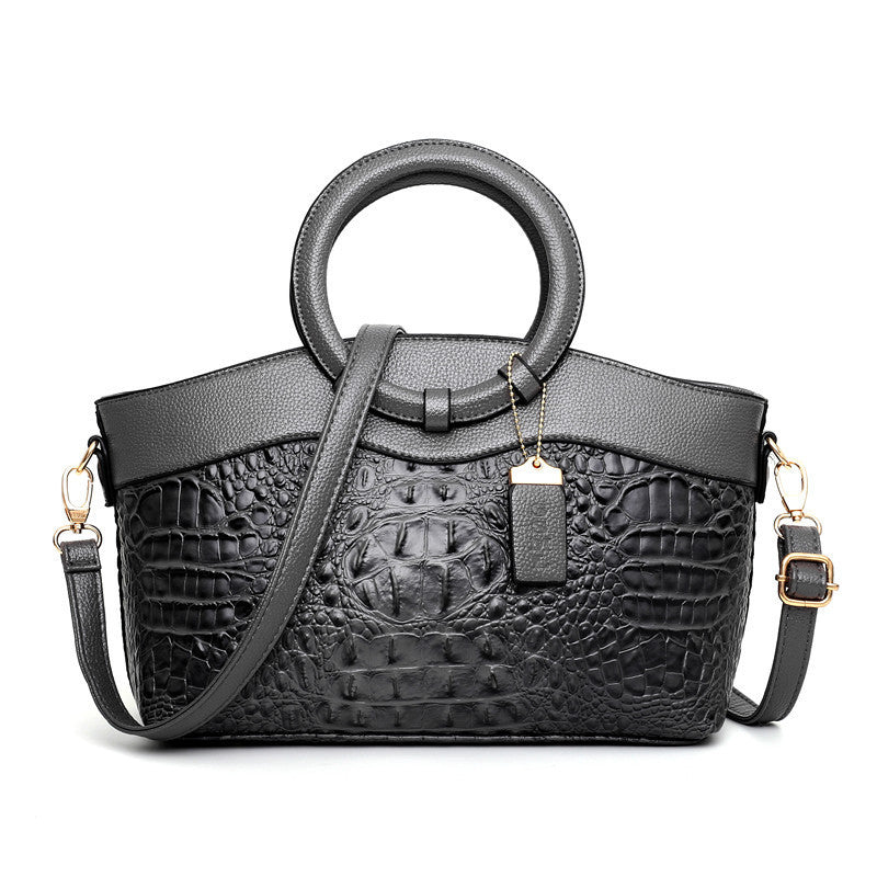 Chic Crocodile Embossed Handbag with Round Top Handle and Adjustable Shoulder Strap