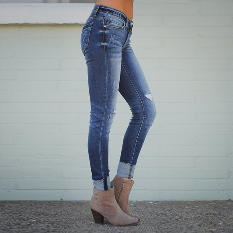 Women's Distressed Mid-Rise Skinny Jeans