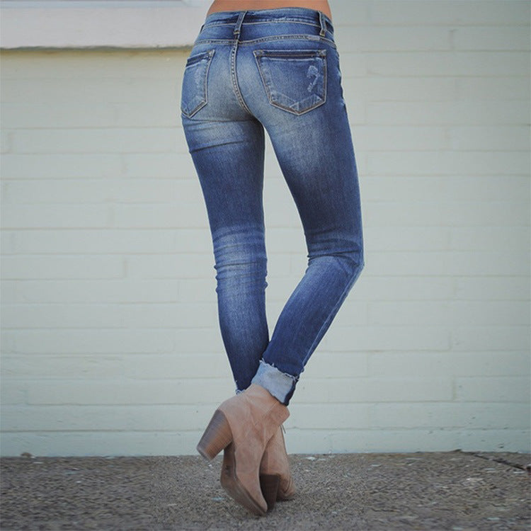 Women's Distressed Mid-Rise Skinny Jeans
