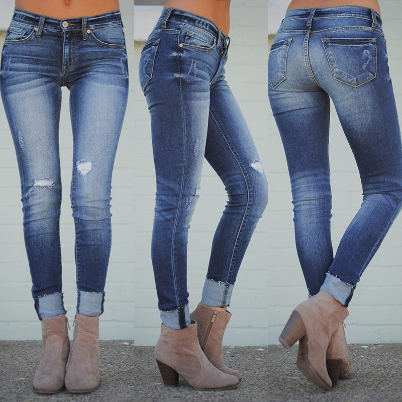 Women's Distressed Mid-Rise Skinny Jeans
