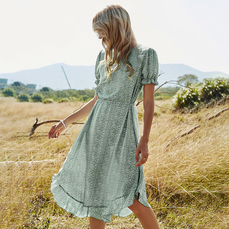 Women's Floral Ruffled High Waist Midi Dress - Ariana Vogue