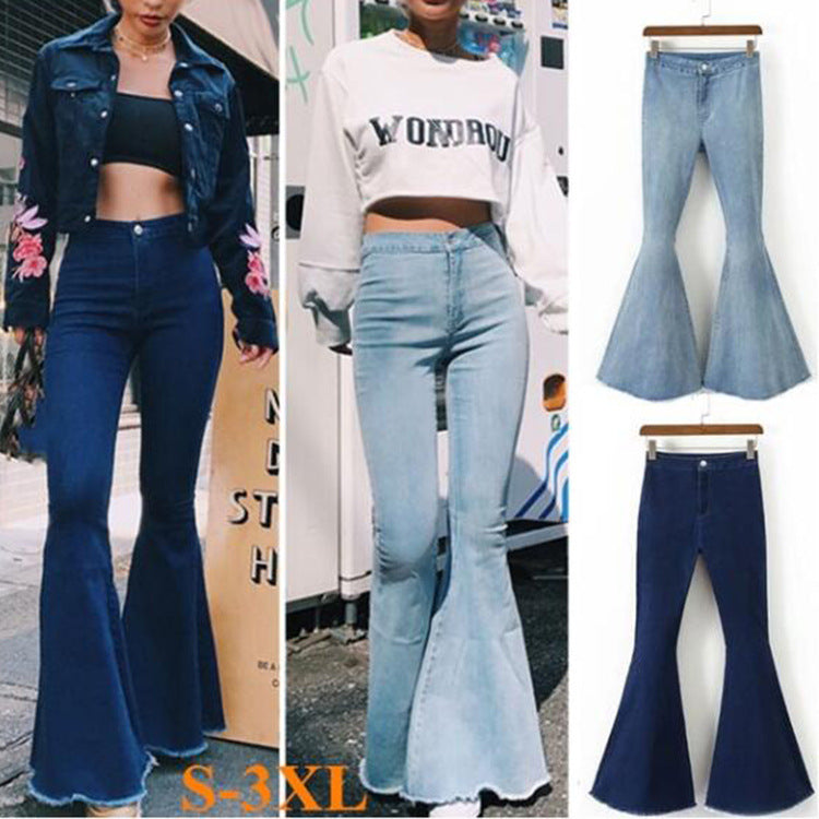 High Waist Stretch Denim Flare Jeans