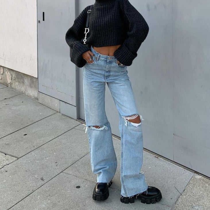 Women's Trendy Ripped Baggy Jeans - Light Wash