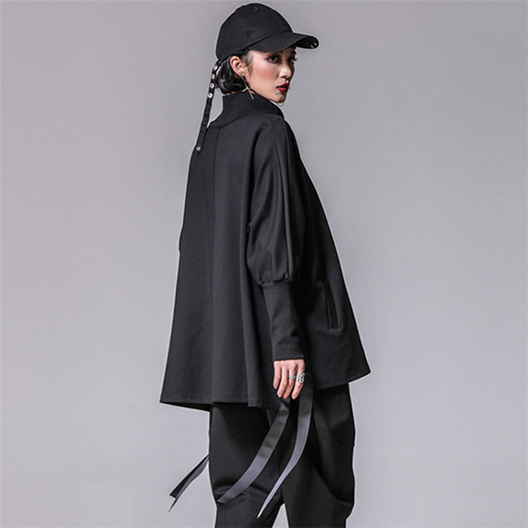 Comfortable Loose Fit Long Sleeve Turtleneck Top with Pockets