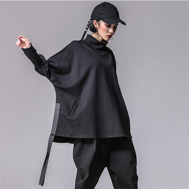 Comfortable Loose Fit Long Sleeve Turtleneck Top with Pockets