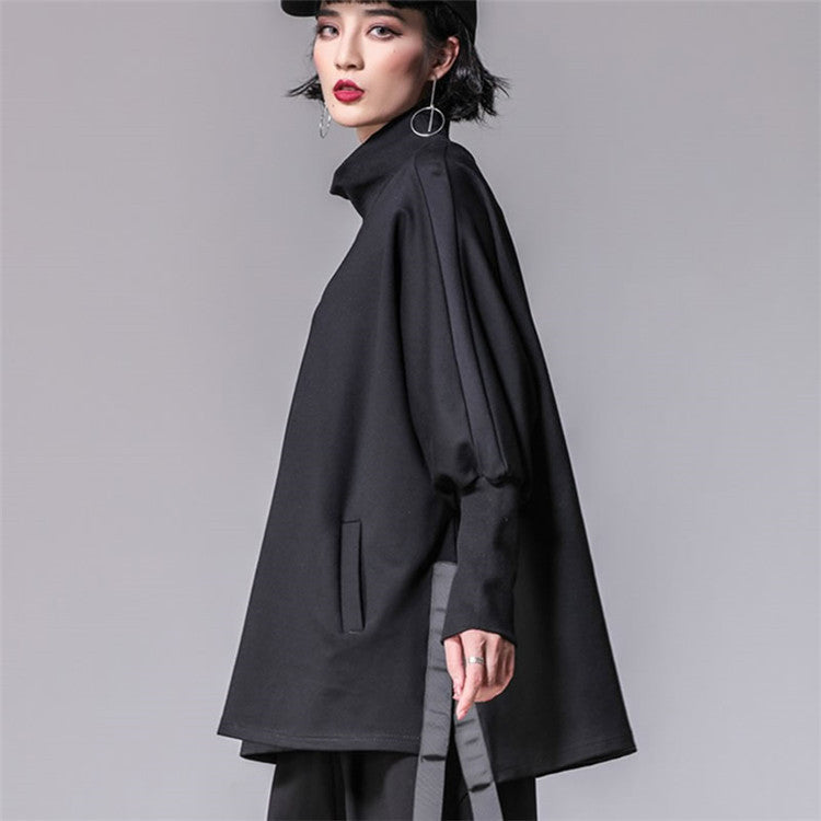 Comfortable Loose Fit Long Sleeve Turtleneck Top with Pockets