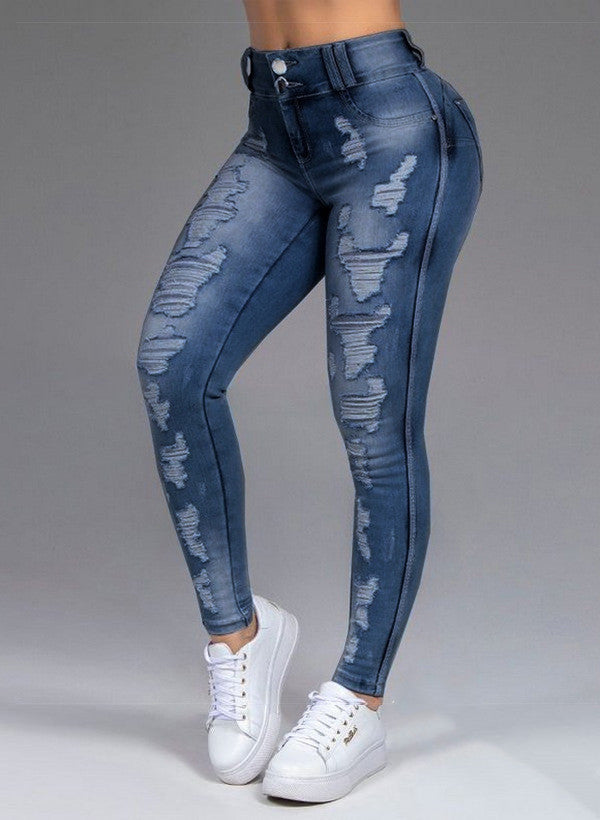 Women's Ripped Mid-Rise Stretch Skinny Jeans