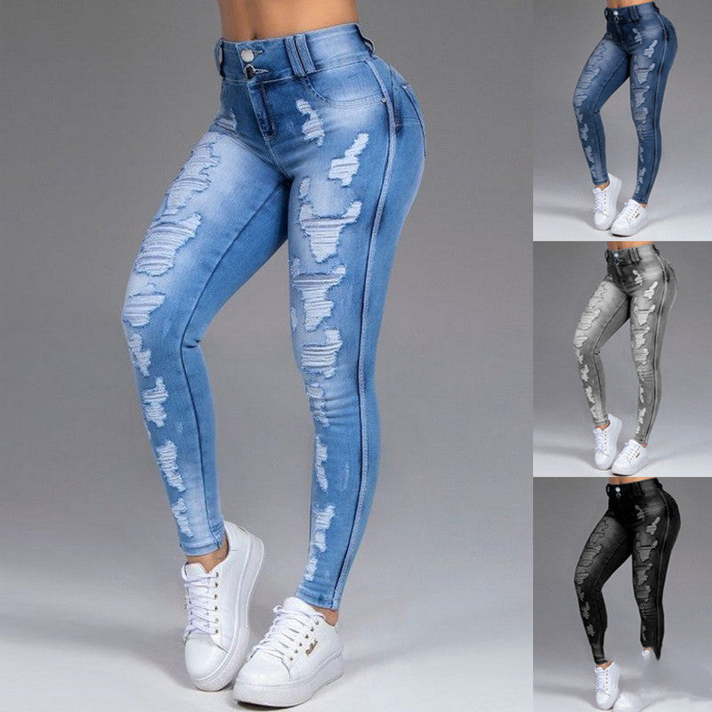 Women's Ripped Mid-Rise Stretch Skinny Jeans