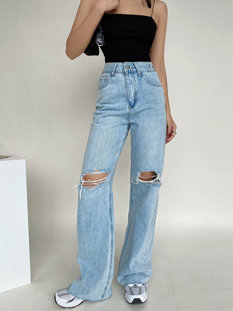 Trendy Ripped High-Rise Wide Leg Jeans